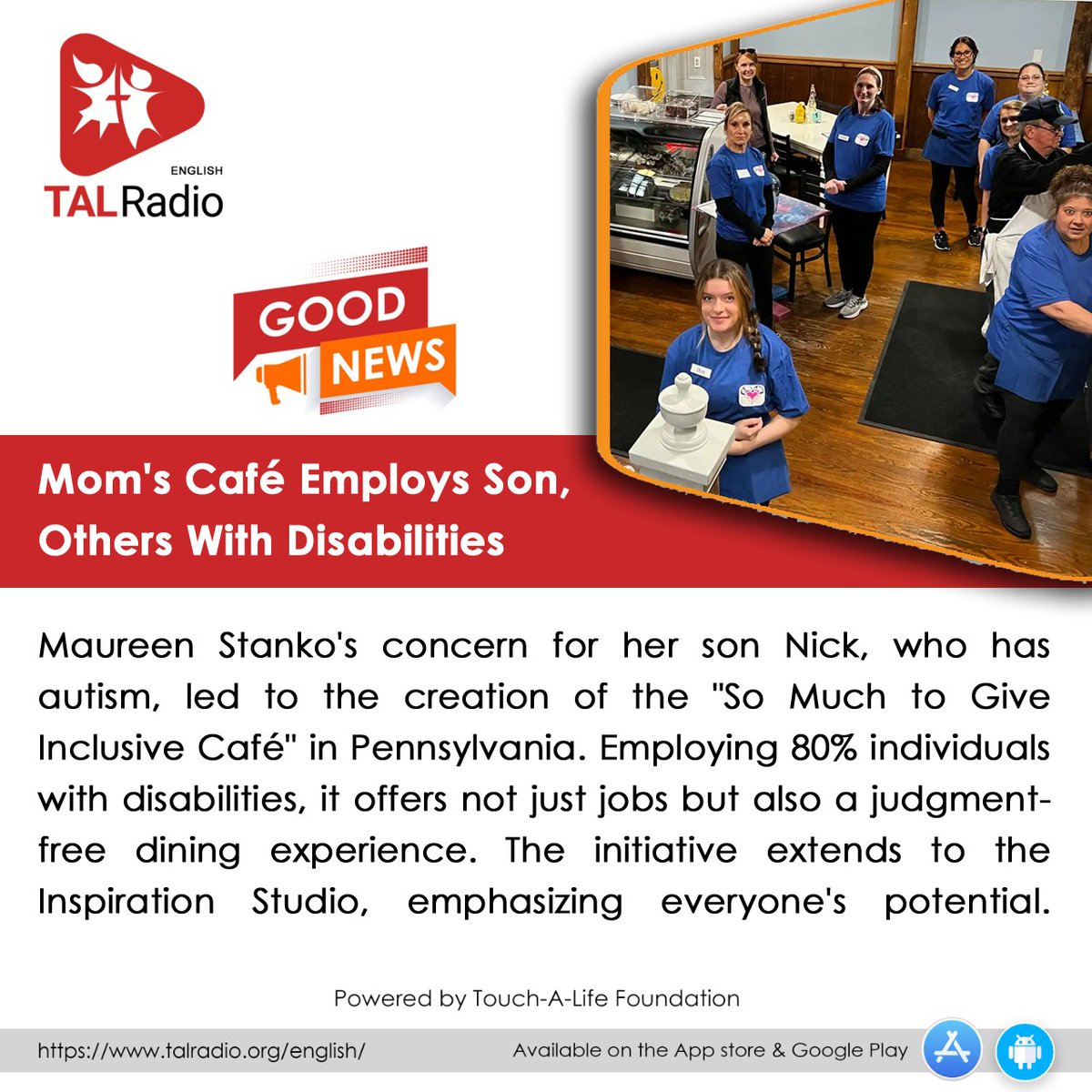 Empowering Abilities: So Much to Give Café'
#TALRadioEnglish #GoodNews #InclusiveEmployment #AutismAwareness #CommunityImpact #Empowerment #TALRadio #TouchALife