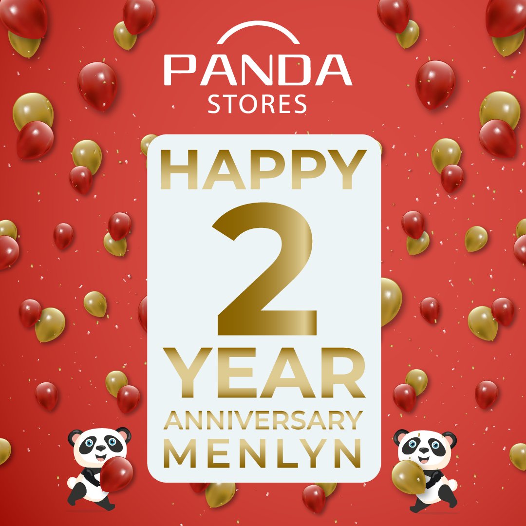 Happy 2nd Anniversary to Menlyn Panda Stores! Thank you to all our amazing customers for your support over the past two years. Here's to many more! 😁#PandaStores #2YearsStrong #RetailMilestone