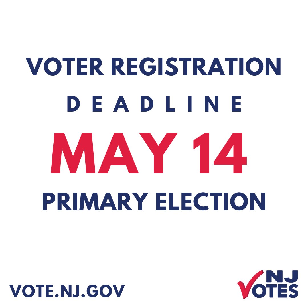 The 2024 Primary Election is approaching fast, on Tuesday, June 4. Check your voter registration status at Vote.NJ.Gov. If you are not yet registered to vote, be sure to register by Tuesday, May 14. #NJVotes #VoterRegistration