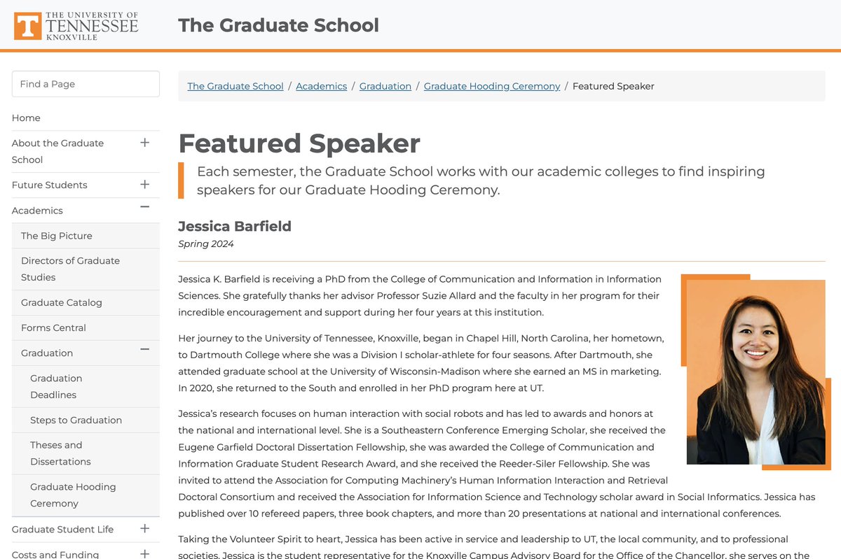 Dropping some knowledge on May 18!

Absolutely honored to have been chosen as the featured speaker for the Graduate Hooding Ceremony later this month. I can't think of a better way to finish my academic journey at @UTKnoxville 🧡🎓

gradschool.utk.edu/academics/grad…