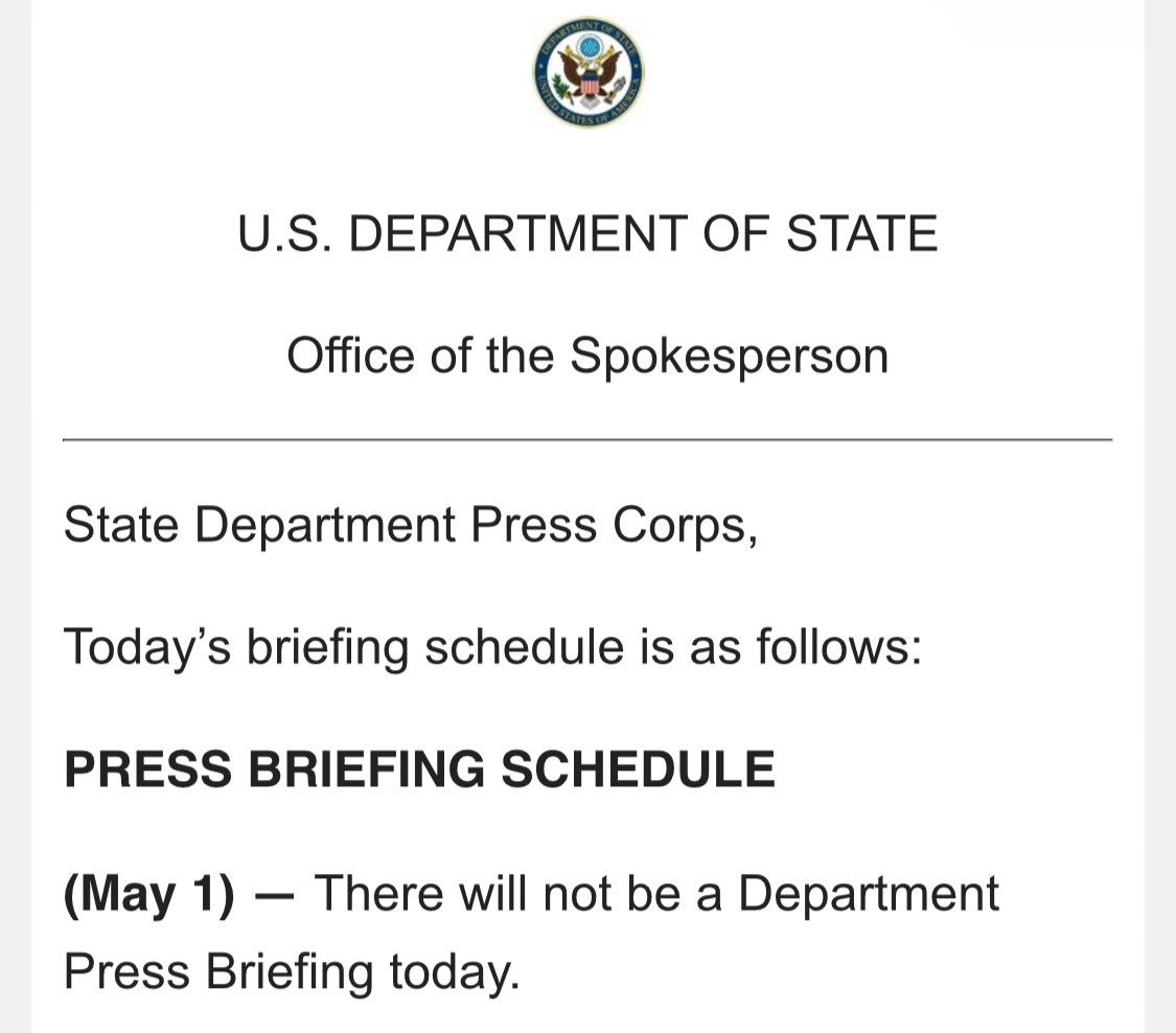 State Dept just cancelled today’s briefing. If mass arrests and repression had taken place in universities in Iran or Russia they would go on and on about it. But now, they don’t want to talk at all.