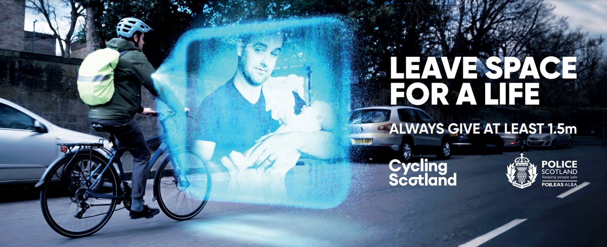 Passing too closely to people cycling puts lives at risk. We’re supporting @CyclingScotland’s #GiveCycleSpace campaign. Leave space for a life.
