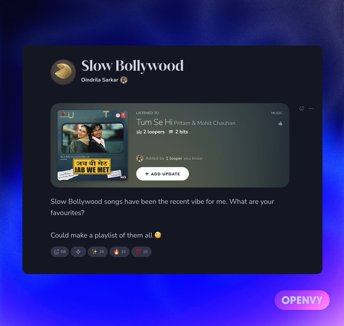 What's your favorite lo-fi Bollywood jam? 🌻 Chill music vibes hour with @notsarkar_ : openvy.com/loop/1h1e5g6e3…