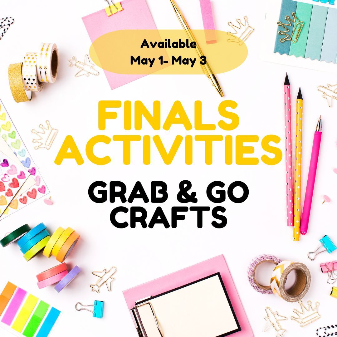 SawLib's tweet image. Grab and Go Crafts for study breaks, today through Friday! Stop by the table near the whiteboard to grab your craft! While supplies last.
Good luck with your finals and presentations! 
#finals