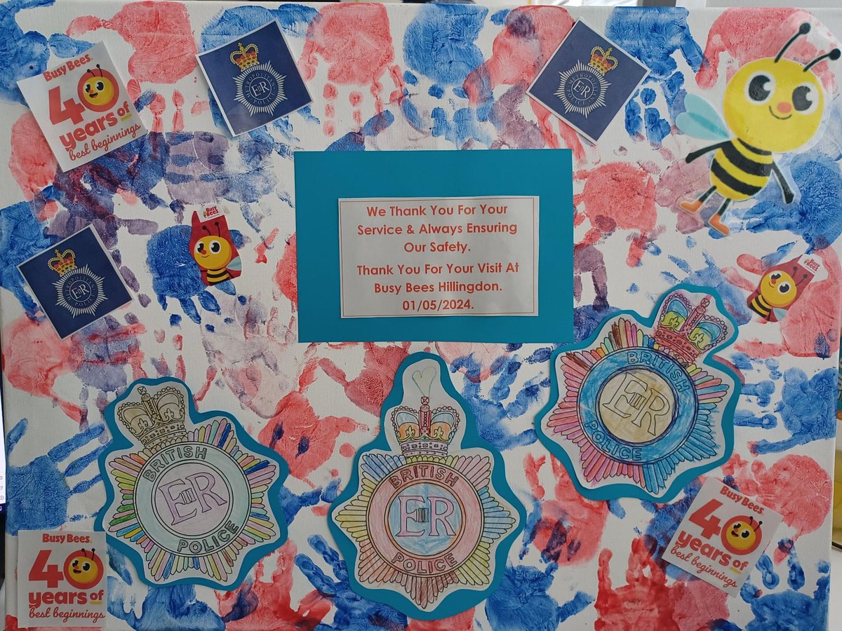 @MPSColhamCowley officers attended 'Busy Bees Nursery' Hillingdon on the 1st of May 2024, they interacted with the children and taught them the values of being safe. We were delightfully surprised to have received this amazing piece of art from the children. Thank you @busybeesuk
