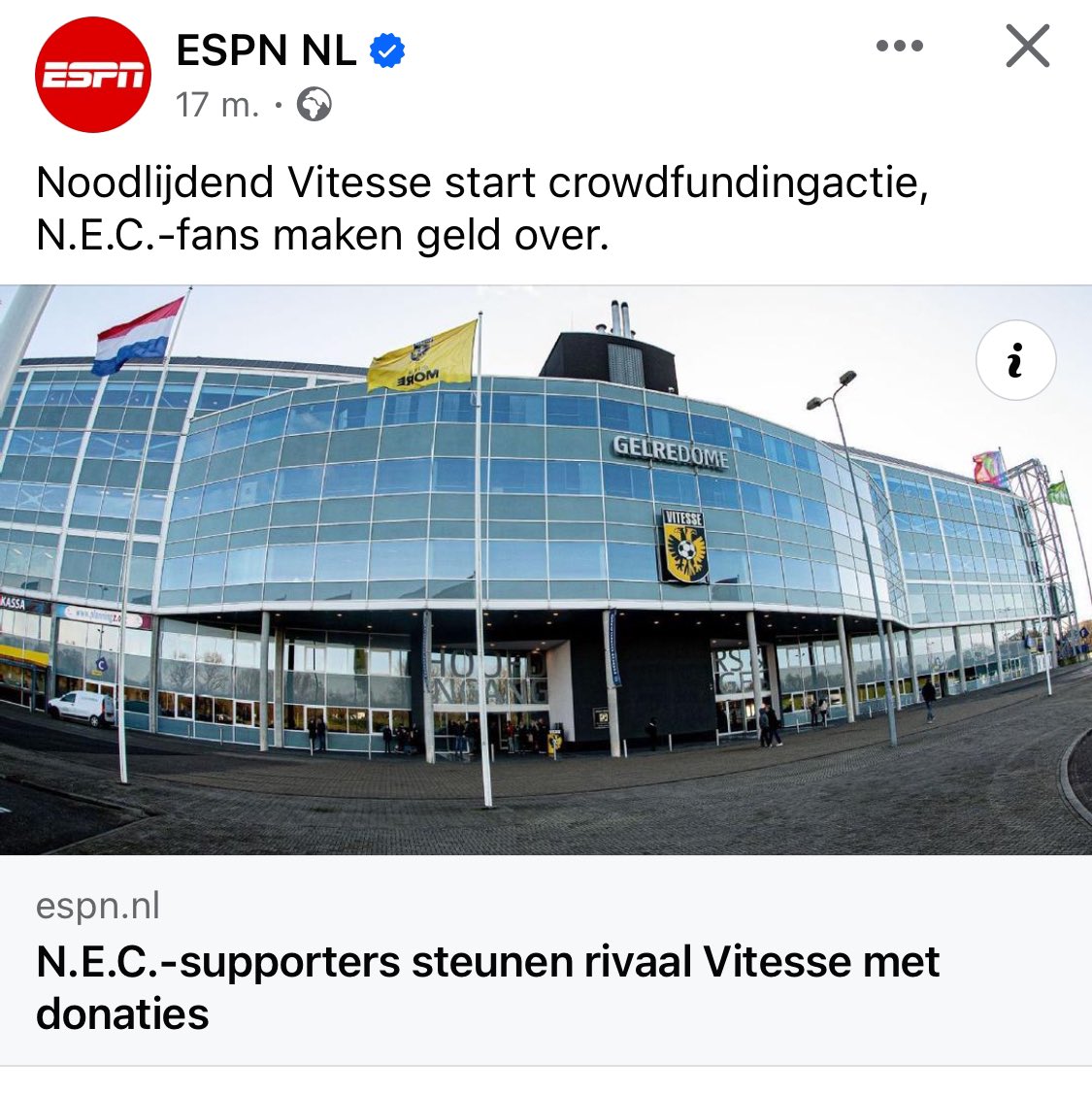 Voetbal is meer dan alleen rivaliteit, dat beseffen de #NEC fans ook, want zonder #Vitesse ook geen Gelderse derby’s meer. Wat een prachtig gebaar!