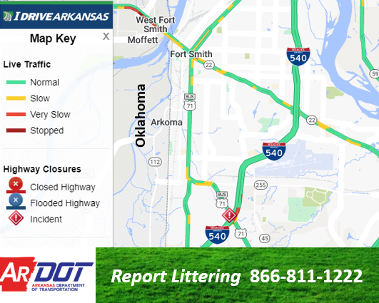 Sebastian Co: (UPDATE) I-540 NB left shoulder and Exit 12 to Hwy. 71 remain blocked due to an accident in Fort Smith. Monitor at IDriveArkansas.com. #artrarffic #nwatraffic twitter.com/IDriveArkansas…