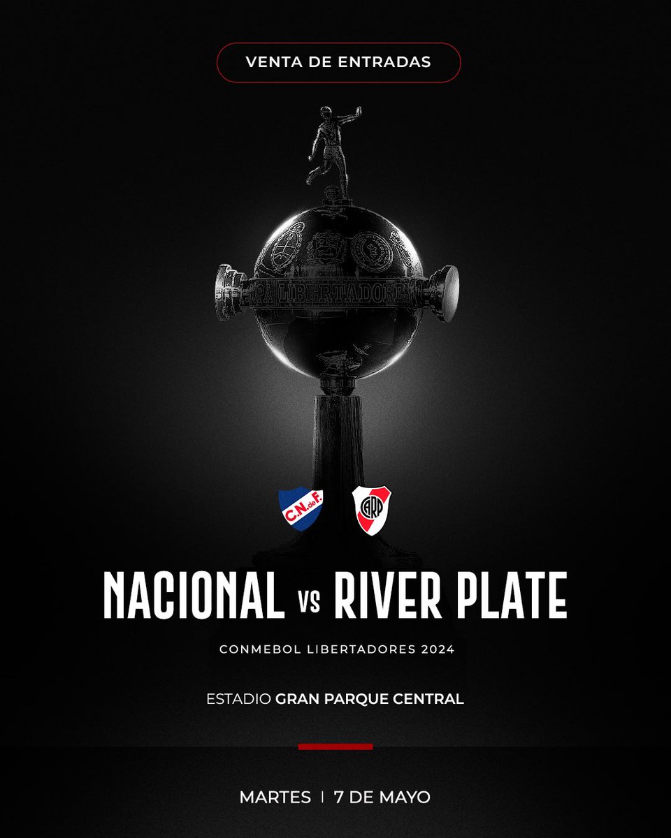 🏟️ Venta de entradas | Nacional vs. River en Uruguay | #Libertadores La venta de ubicaciones, exclusiva para socios (sin importar su domicilio) y para miembros de Somos River con domicilio en Uruguay, comenzará este jueves 2/5 a las 10 a través de River ID ➡️…