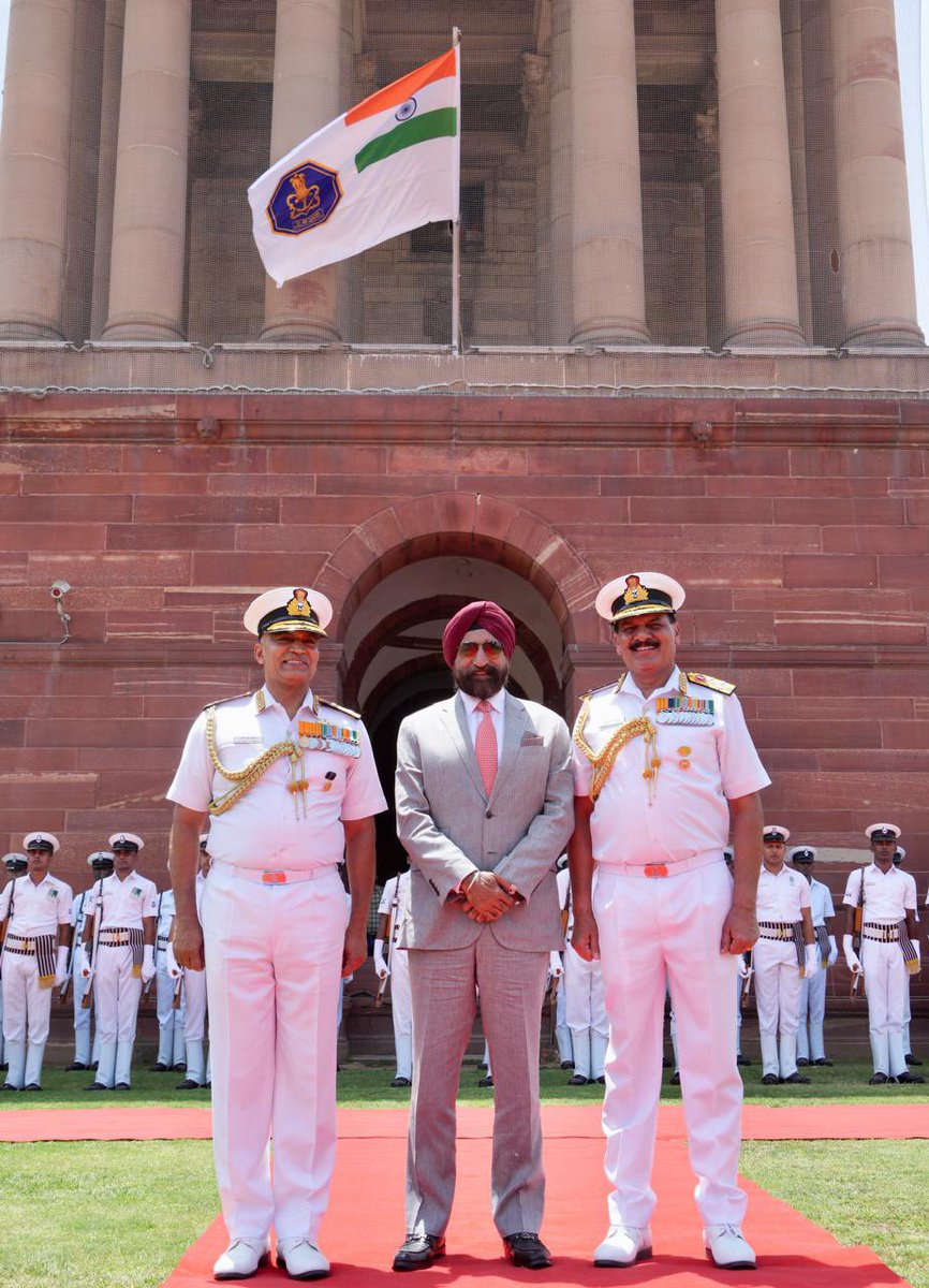 PROUD MOMENT Standing under the Indian Navy ensign with two thoroughly professional, senior most Naval officers & my former colleagues, Admiral R. Hari Kumar who handed over the baton of Chief of Naval Staff to Admiral Dinesh Tripathi. It’s one pic that shall take me down…