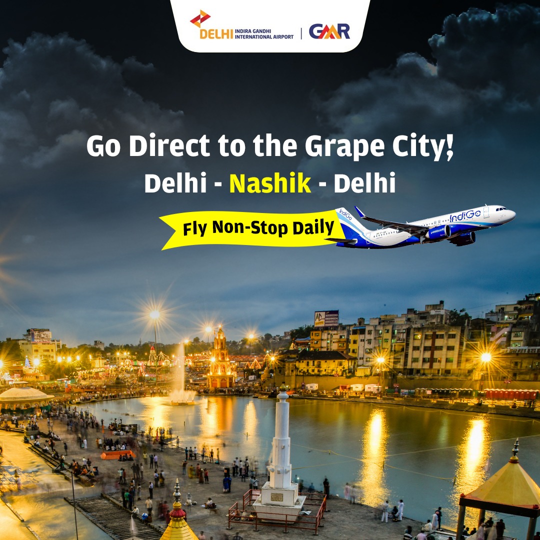 Exciting news! Discover the cultural richness of Nashik with our new and direct route from #DelhiAirport, flying daily from DEL to ISK. Experience seamless travel and explore a world of flavors and heritage. #DELairport #DELconnects #Nashik #Delhi