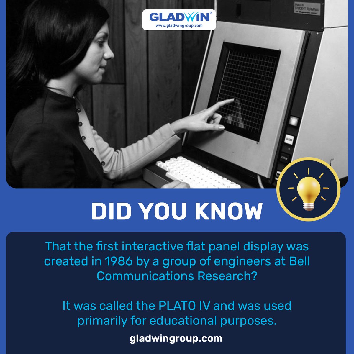 Fast forward to today, and Gladwin Group stands at the forefront of this technological evolution, leading the way in manufacturing interactive flat panel displays. 

#interactive #technology #education #innovation #flatpaneldisplay #GladwinGroup #PLATOIV #interactivelearning