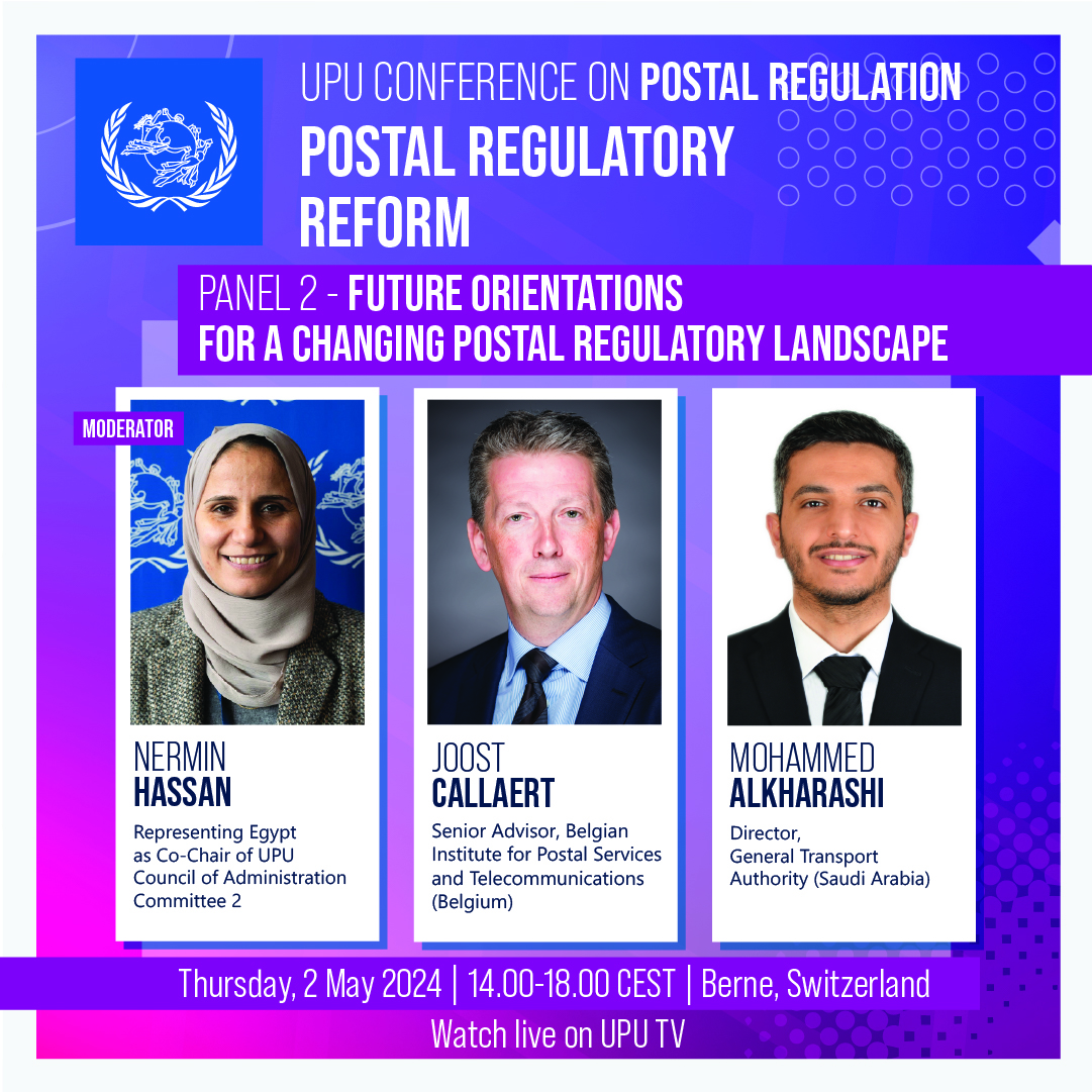 TOMORROW: Panel 2 of the UPU Conference on #PostalRegulation will focus on the new competencies & approaches required to adapt to shifts in #eCommerce delivery markets.

🗣With BIPT🇧🇪 @Saudi_TGA🇸🇦@EgyptPostoffic1🇪🇬

📆2 May, 14h CEST
💻LIVE on UPU TV
👉bit.ly/3Jy0ppx