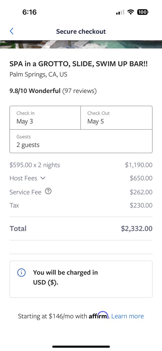 Need some help @vrbo this is a wild way to cheat customers. Place is $595 per night. Two nights ends up being $2300! That’s $1150 per night not $595. A $300 air conditioning fee is a new one and is crazy. A $300 cleaning fee?