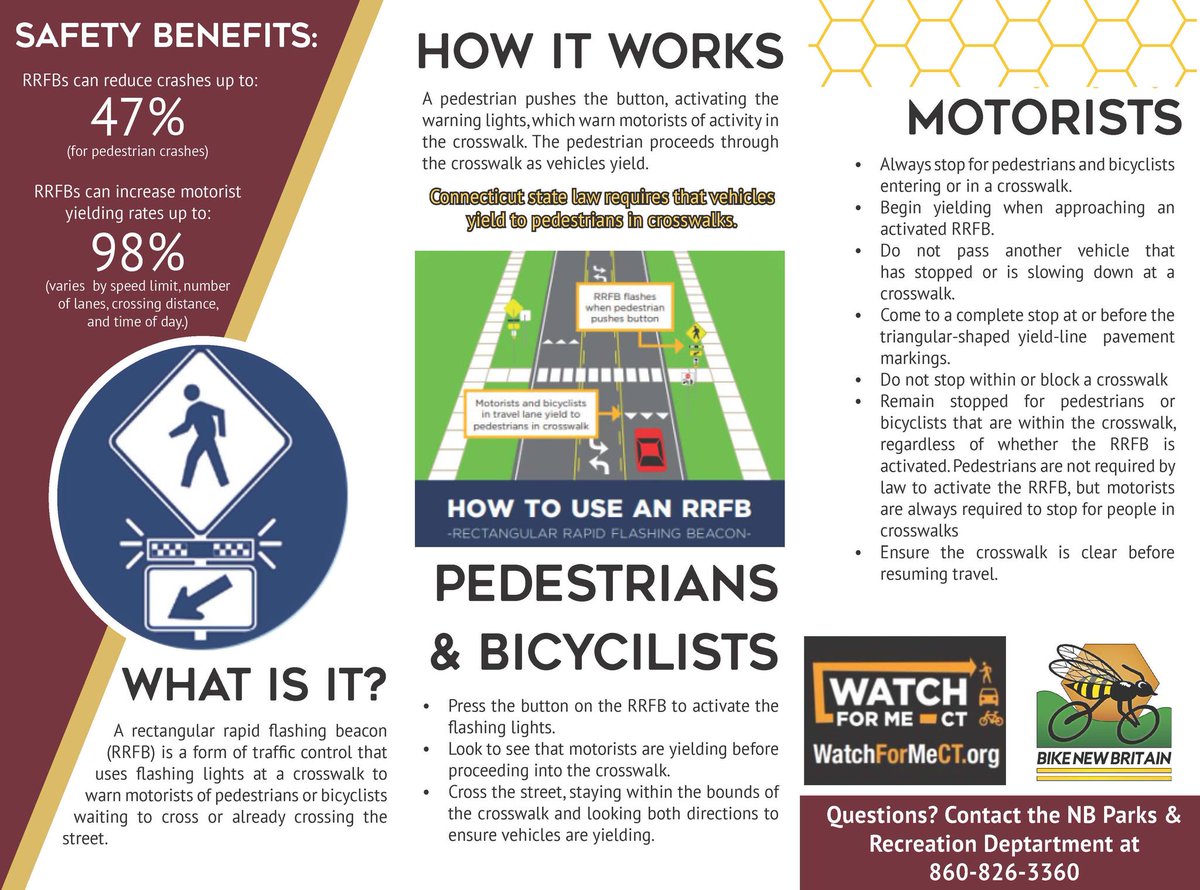 The City has installed a Rectangular Rapid Flashing Beacon (RRFB) on Blake Road near Stanley Quarter Park to help increase driver awareness and protect those who are out enjoying the Stanley Loop walking trail.💛 #NewBritain