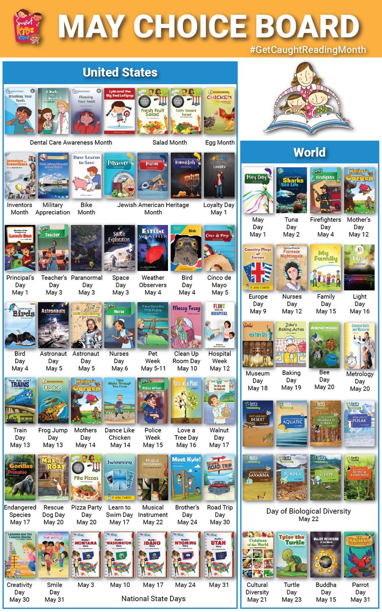 May you #GetCaughtReading in May!
Our reading apps offer an exclusive library of 'JUST RIGHT' read-aloud digital books for kids from Pre-K to Grade 5. Check out the themed reading choices for this month in our choice board.
#kidsbooks #edtech #Reading #booksforkids #ParentingTips