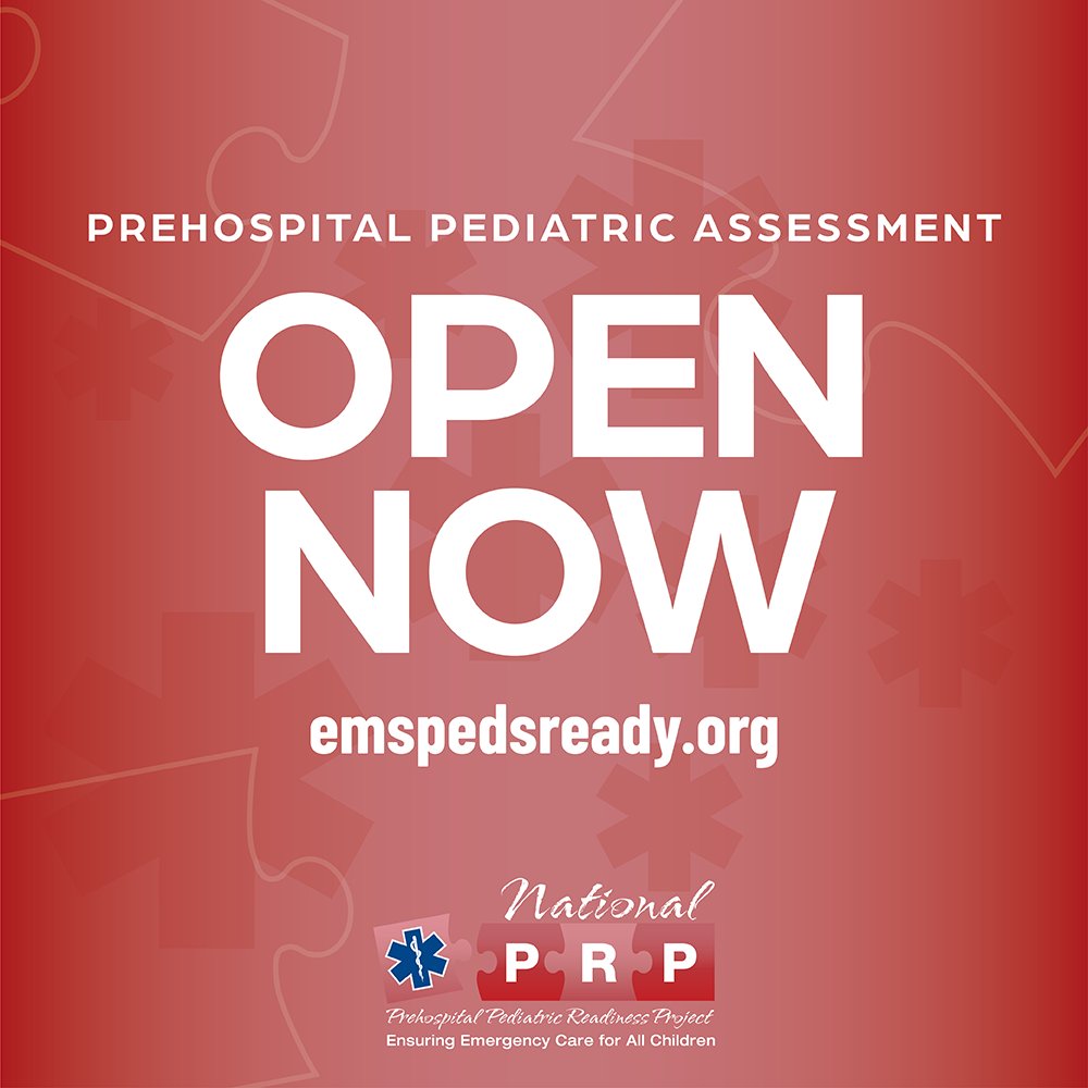 EMS & fire-rescue agencies: Today is the day!  

The Prehospital Pediatric Readiness Assessment is now officially open! Be part of a national effort to improve prehospital care for children: emspedsready.org #PedsReady

@NAEMT_ 
@NAEMSP
@NREMT 
@iaemsc
@IAFC 
@IAFFofficial