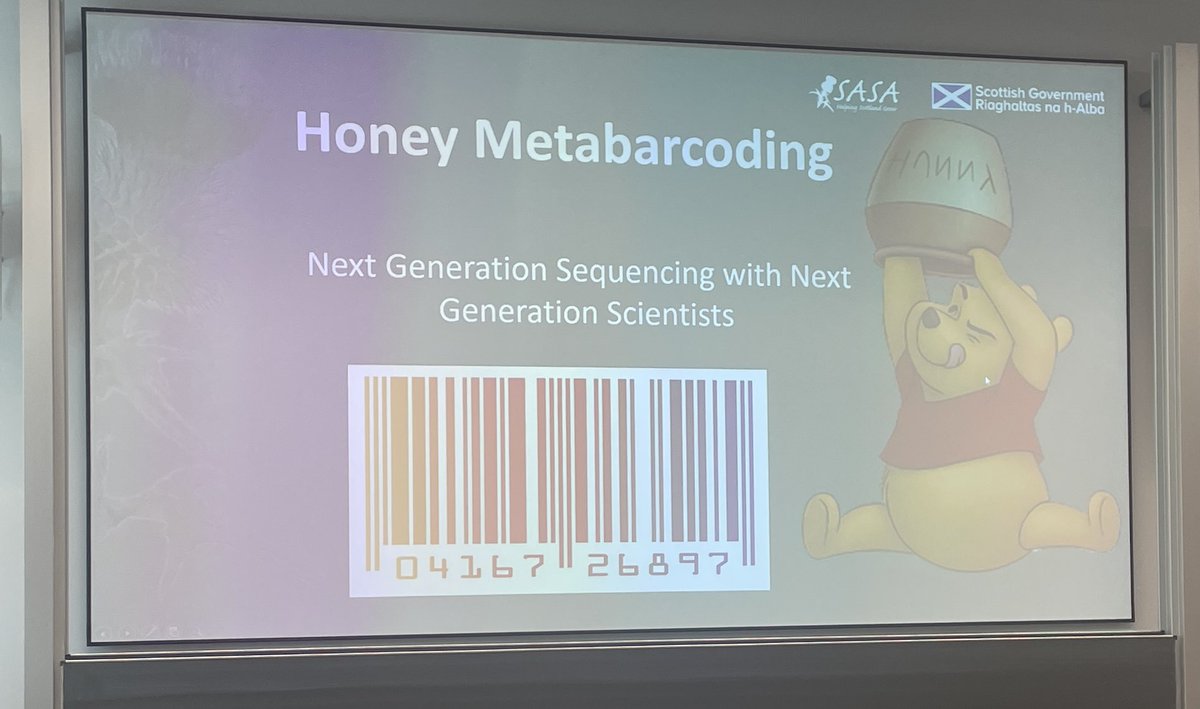 Great @ION_BRU talk from Alan McCluskey @Thundersticks66 from @ScotGovSASA looking at metabarcoding of honey from @AAOfficial2013 bee club using @nanopore sequencing through a @royalsociety partner grant 🐝 🍯 🧬 #STEM