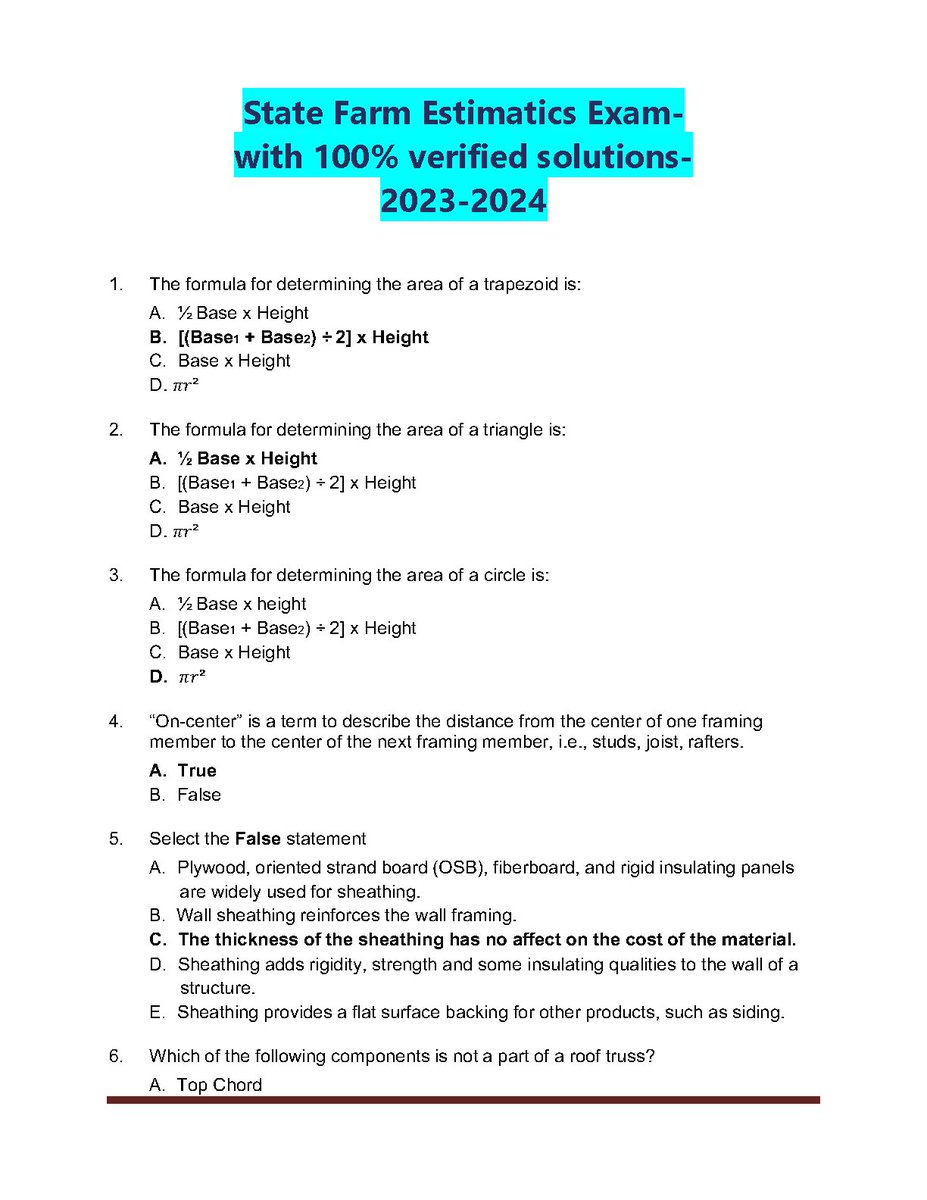 State Farm Estimatics Exam. QUESTIONS AND ANSWERS 2023/2024
hackedexams.com/item/11210/sta…
#StateFarm #EstimaticsExam #QUESTIONS #QUESTIONSANDANSWERS #hackedexams