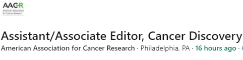 📢Big news! We have an opening on the @CD_AACR team! If you've ever thought about making the switch to an editorial career, now's your chance - join us in Philadelphia or Boston! linkedin.com/jobs/view/3914…