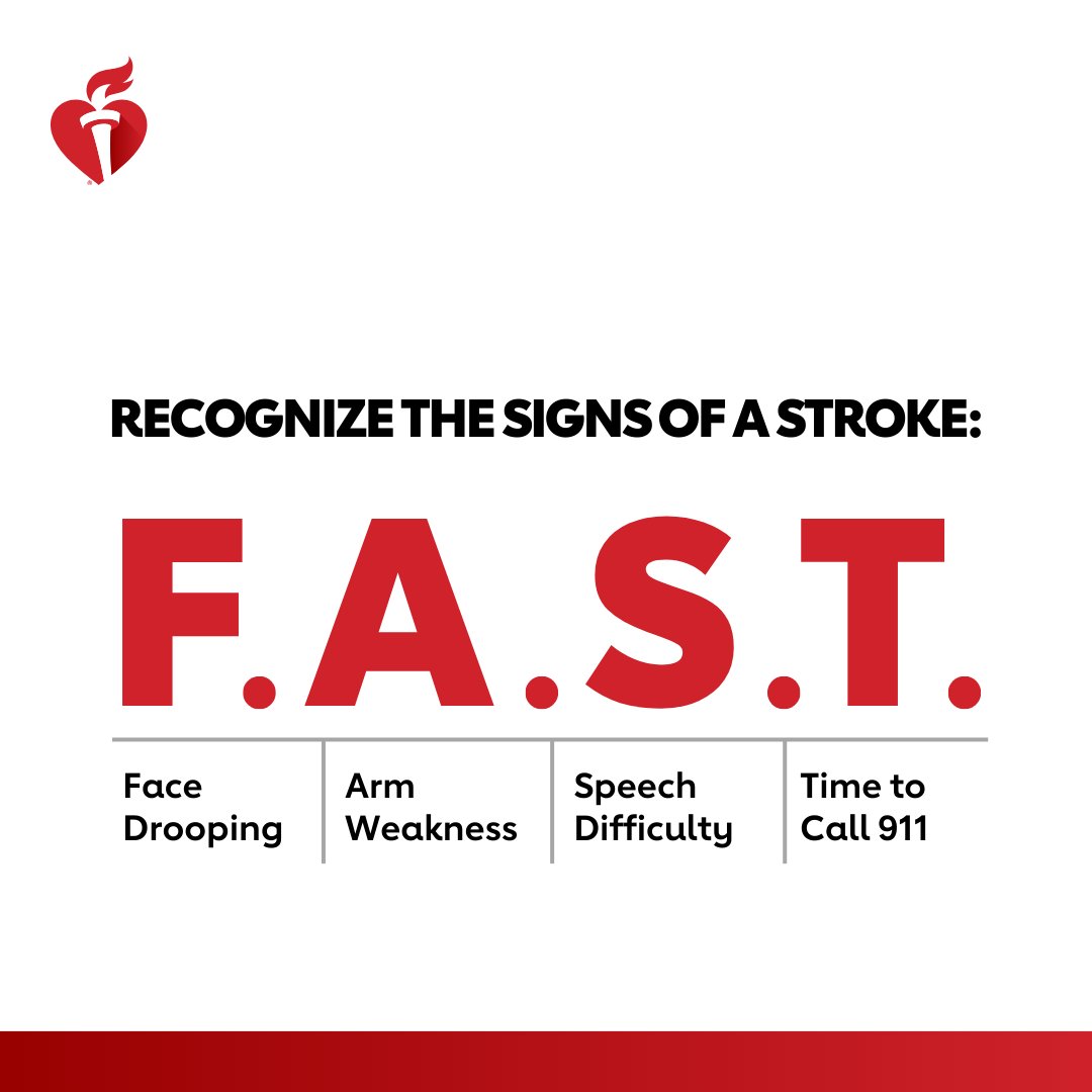 Acting F.A.S.T. can save a life. If you spot one of these stroke warning signs, call 911 right away. spr.ly/6010jyUpO The @HCAHealthcare Foundation is a national sponsor of Together to End Stroke®. #StrokeMonth