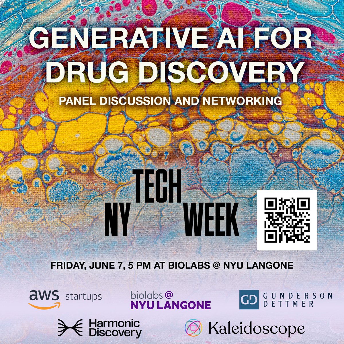 Join us on June 7 for an event during Tech Week! Co-hosted by @HarmonicDiscov, @kaleidoscopebio , @AWSstartups and @GundersonLaw , this panel and networking session will delve into the pioneering fusion of deep learning, generative AI, and more. RSVP: lu.ma/tx1tr61x