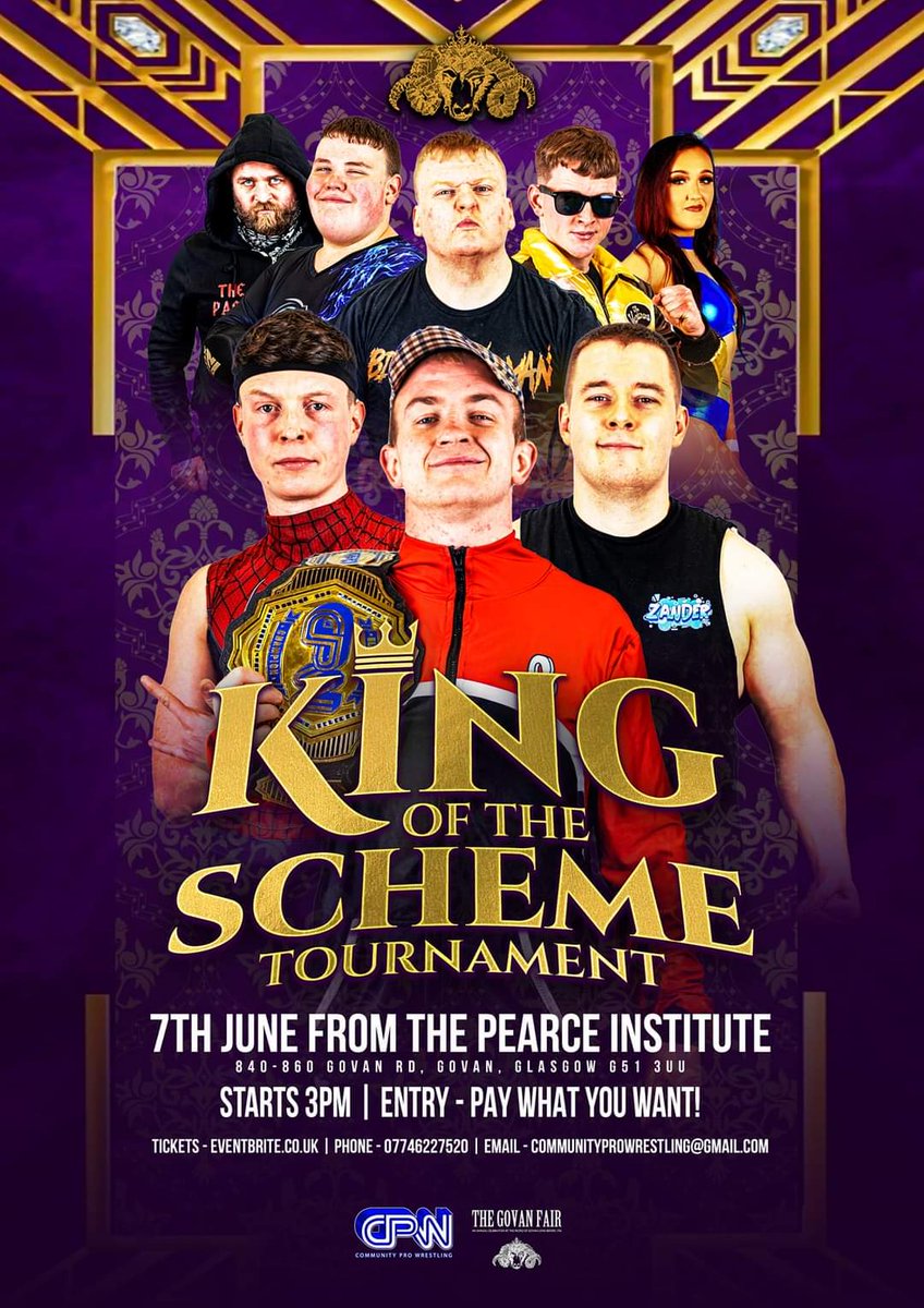 @Communityprowr1 Live at the Govan fair are hosting there first King of The Scheme Tournament. The Big Strong King sounds good to me 💪👑