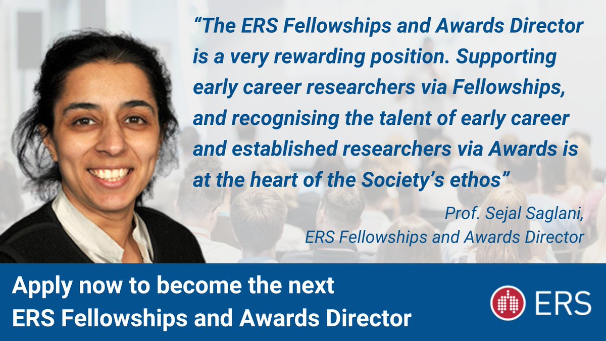 Become the next ERS Fellowships and Awards Director. This key role in the ERS Science Council helps the Society to be a leading supporter of healthcare professionals, and sustain the development of promising respiratory projects. Apply before 31 May: bit.ly/3UwLnGO