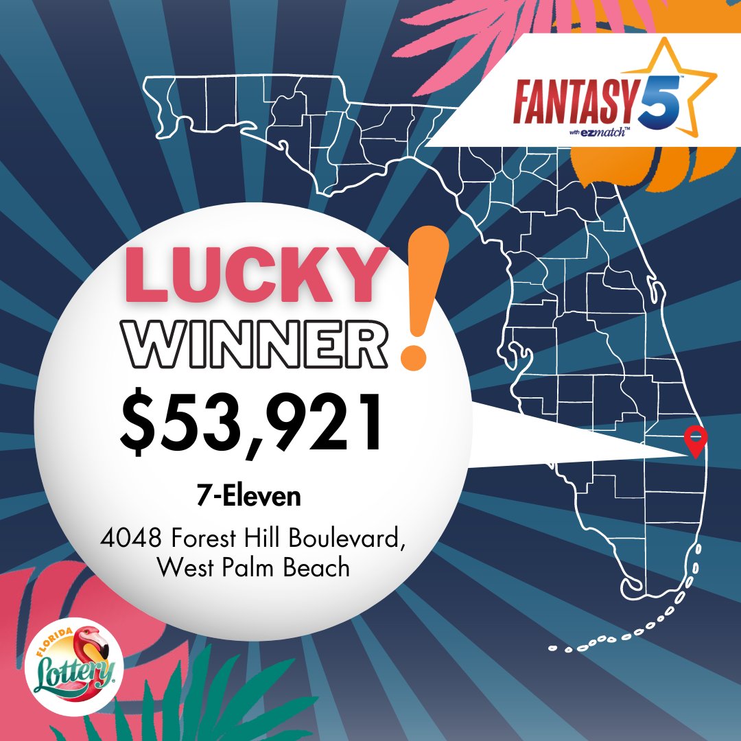 🚨WINNER ALERT🚨 A winning FANTASY 5 ticket was sold in West Palm Beach! ☀️Check your tickets! You could be a WINNER. 🥳 @7eleven #FloridaLottery
