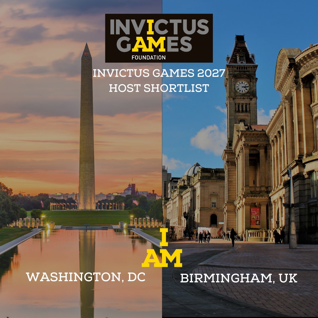 Exciting News!!!

✅Washington, DC, USA
                 OR
✅Birmingham, UK 

The Invictus Games Foundation finally reveals USA and UK
As shortlisted country to host the #InvictusGames in 2027. 

WHICH IS YOUR CHOICE 
#weareinvictus #usa
#uk