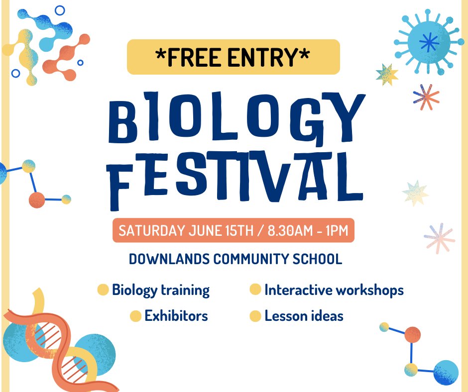 Don't forget to book onto our #FREE #BiologyFestival! Tailored for all #ScienceTeachers & #Techicians.
Saturday 15 June it will be packed full of interactive workshops and hands on training. Book now at: bit.ly/biologyfestival 

#STEMCPD #STEMTraining #ScienceCPD