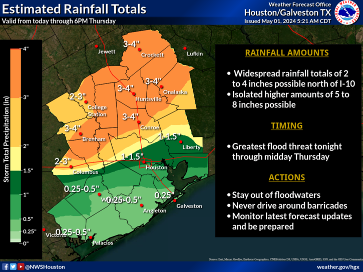 VanDamCNN's tweet photo. The #TrinityRiver at Liberty (N.E. of #Houston) has just surpassed #Majorflood stage. Mandatory & voluntary evacuations have been ordered for some communities as the river is forecast to rise to the highest levels since #HurricaneHarvey in 2017. #TXwx #texasfloods
More rain is expected through the weekend which means the flood threat continues @CNN
