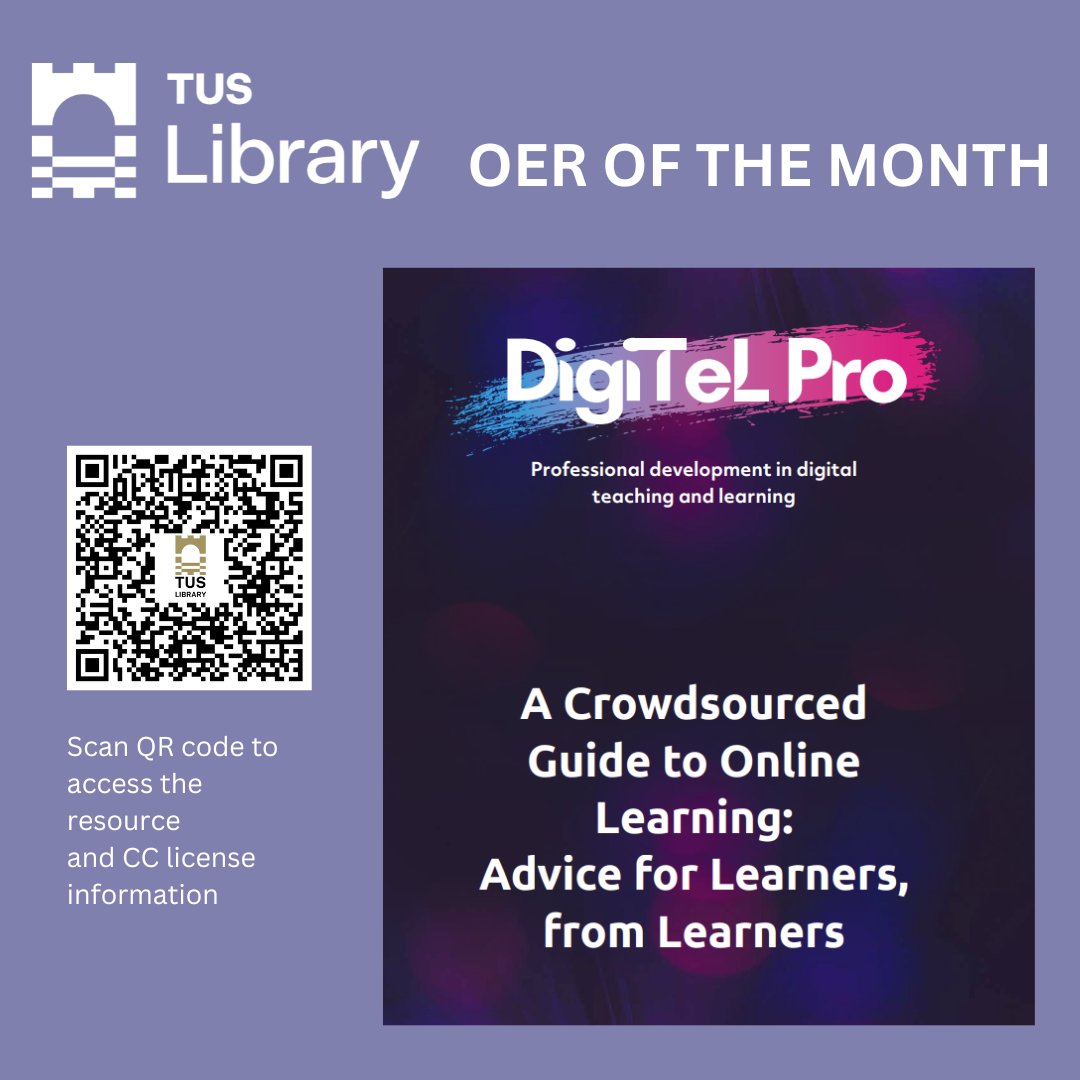 Our #TUS May #OERofthemonth provides tips and tools for students, by students to help manage workload, stress and technology. Scan the QR code in the image to go to the resource. CC BY-SA 4.0 (creativecommons.org/licenses/by-sa…) #studyskills #tuslibrary