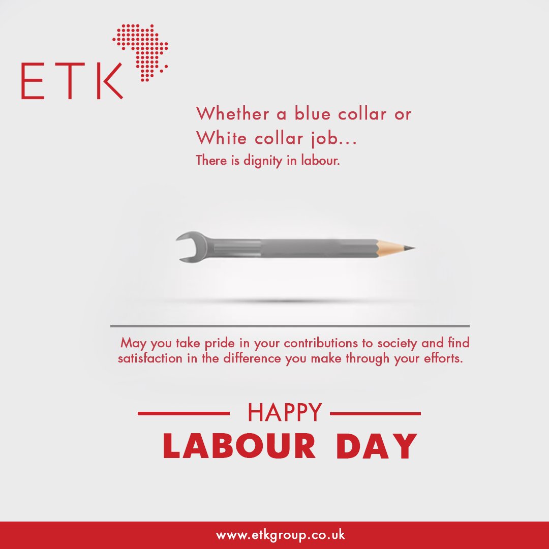 May your dedication and commitment to your work bring you success and fulfillment today and in the days to come.

Happy Workers' Day. From all of us at ETK Nigeria

#IntWorkersDay #WorkersDay #ETKGroup