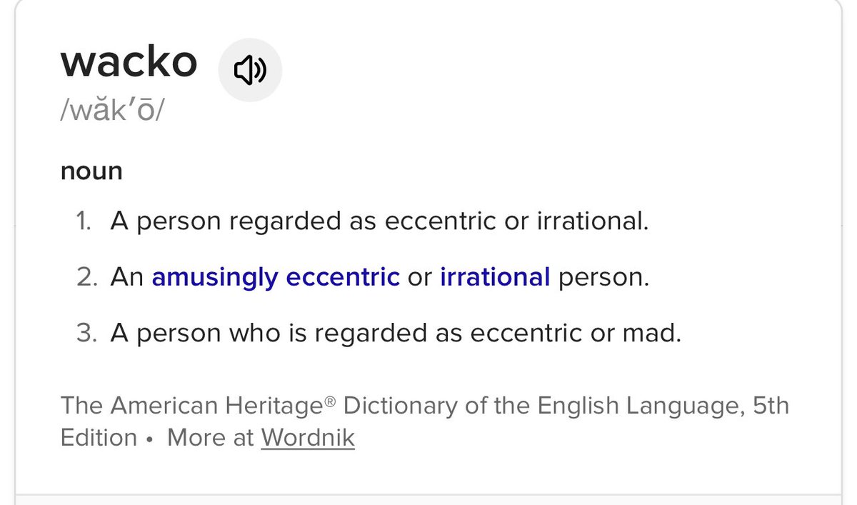 Please, can someone explain how referring to someone, #TrudeauIsAWacko, as a #Wacko is unparliamentary when the dictionary description of the word fits the nature of the person being described. #WhackoTrudeau #TrudeauMustGo #CallTheVote #LetThePeopleDecide