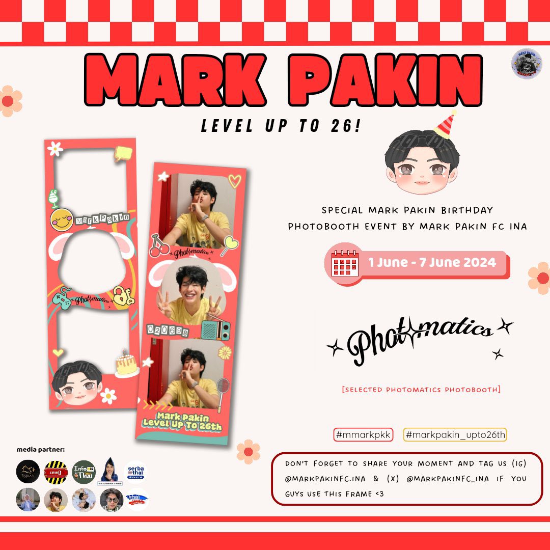 🎁𝐌𝐀𝐑𝐊 𝐏𝐀𝐊𝐈𝐍 𝐋𝐄𝐕𝐄𝐋 𝐔𝐏 𝐓𝐎 𝟐𝟔𝐓𝐇

Let's we celebrate our birthday boy, by creating a beautiful new memory in this photobooth event ᯓᡣ𐭩 

Photobooth event
♡ by @markpakinfc_ina

📍selected Photomaticsid booth.
📍all Paletteid booth.

 #mmarkpkk #kkramm