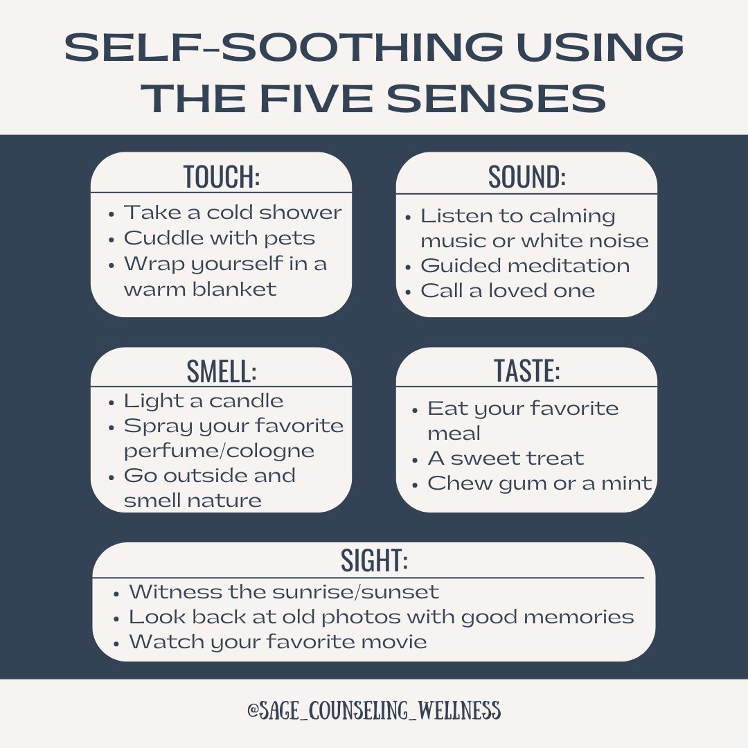 Using our 5 senses to self-soothe proves to be an effective way to regulate our nervous system🌸

#therapytools #copingmechanisms #copingskills #copingtools #nervoussystemhealth #emotions #feelyourfeelings #feeling #feelinglow #feelingdown #selfregulate #atltherapist