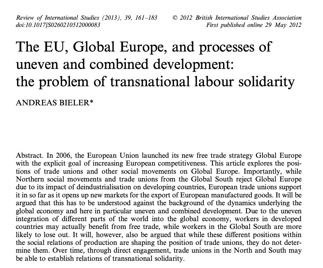 @CUP_PoliSci @MYBISA From 2013, here is a piece by @Andreas_Bieler: 'The EU, Global Europe, and processes of uneven and combined development: the problem of transnational labour solidarity' ➡️ buff.ly/4dn8XNA #LabourDay