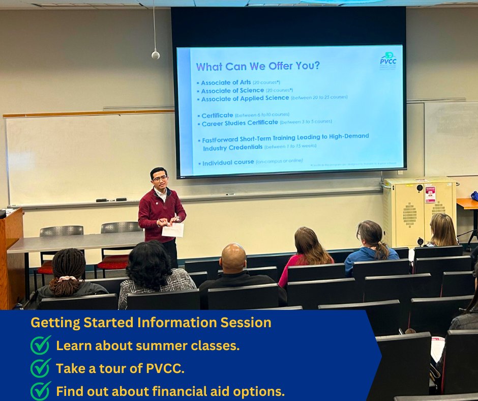 Don't miss out on PVCC's last information session and campus tour before summer semester begins! Come by May 8, at 10 a.m., or 4 p.m., to see what PVCC is all about. The sessions are free, open to the public. Preregister at pvcc.edu/form/getting-s…. PVCC is for YOU! #pvcc