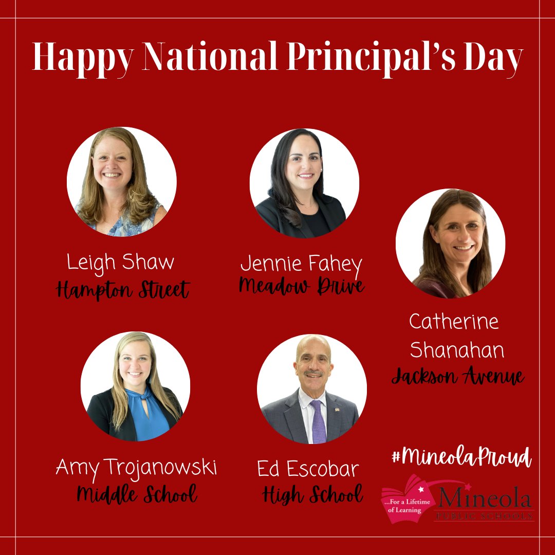 Happy National Principal's Day to our amazing Principal's! Your kindness, integrity, and leadership abilities doesn't go unnoticed‼️ We are so #MineolaProud to have you leading our schools today and everyday‼️🫡