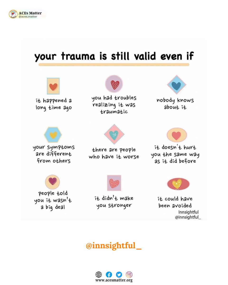 All trauma is valid trauma. Validating trauma paves the path for healing and integrating the parts of ourselves we lost in the process. Thank you for sharing your wisdom with the world  @innsightful_ #ACEsMatter #AdverseChildhoodExperiences #ACEs