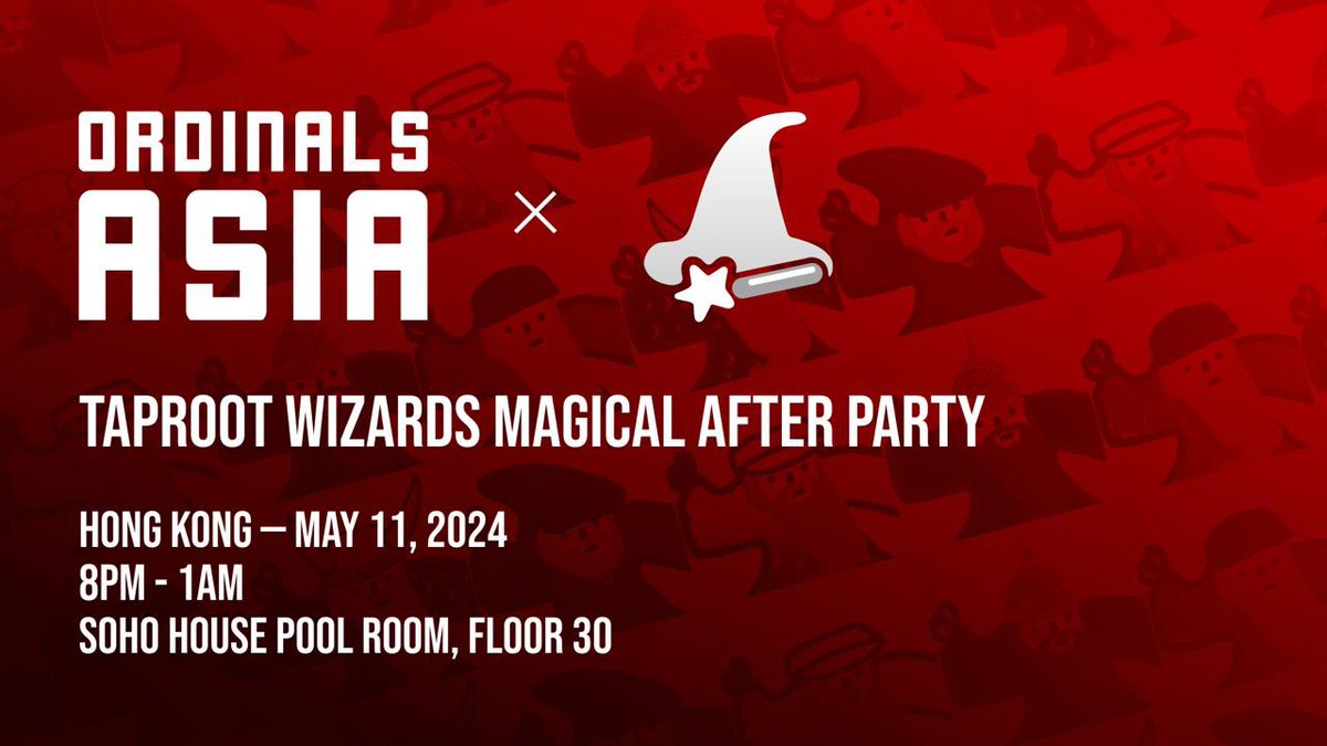 nobody wants a taproot wizard… BUT EVERYONE LOVES TAPROOT WIZARDS PARTIES! we’re taking over hong kong on May 11. you won’t want to miss it 🧙‍♂️ join us in 90 minutes for a twitter space with all the details! set a reminder in the first reply 👇