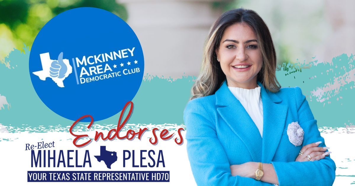 Thank you @McKDems for backing our re-election campaign! Let's work together to ensure Rep. Plesa can continue advocating for Collin County residents in the Texas Legislature. #CollinCounty #McKinneyAreaDems #PlesaforTexas