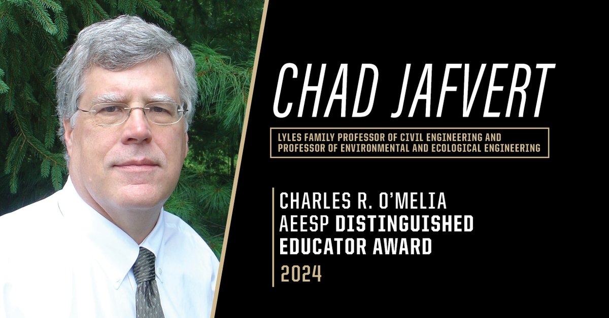 Congrats to Dr. Chad Jafvert on his Charles R. O'Melia Distinguished Educator Award from @AEESProfs! bit.ly/JafvertAEESP Dr. Jafvert earned this award for outstanding teaching, graduate student advising, research, and mentoring. #PurdueEEE #Purdue #BoilerUp #environmental