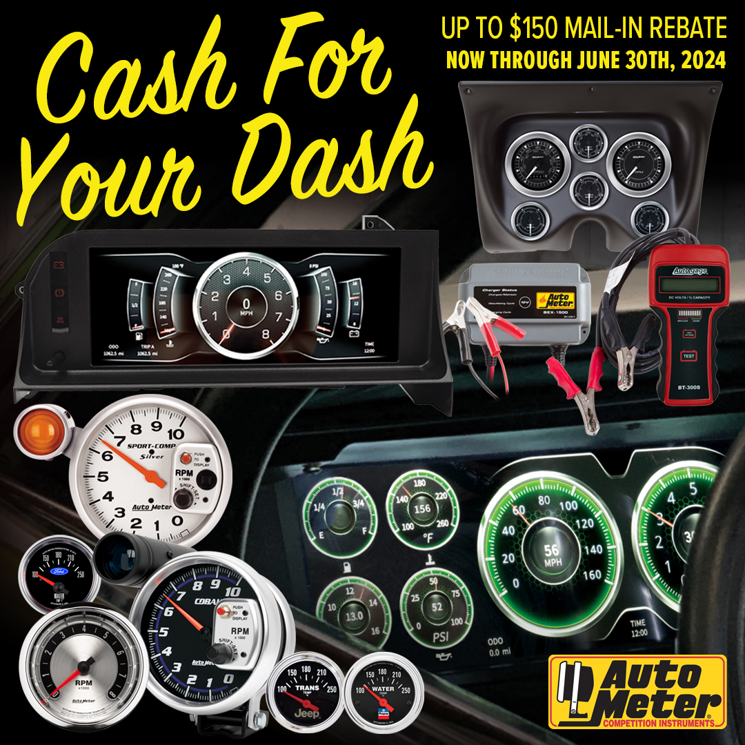 From now until June 30th, 2024 you can save up to $150 dollars with our Cash For Your Dash rebate. To claim the rebate you must purchase a minimum of $100 dollars USD in eligible AutoMeter Products.  Click here for more info: autometer.com/wp/content/upl…