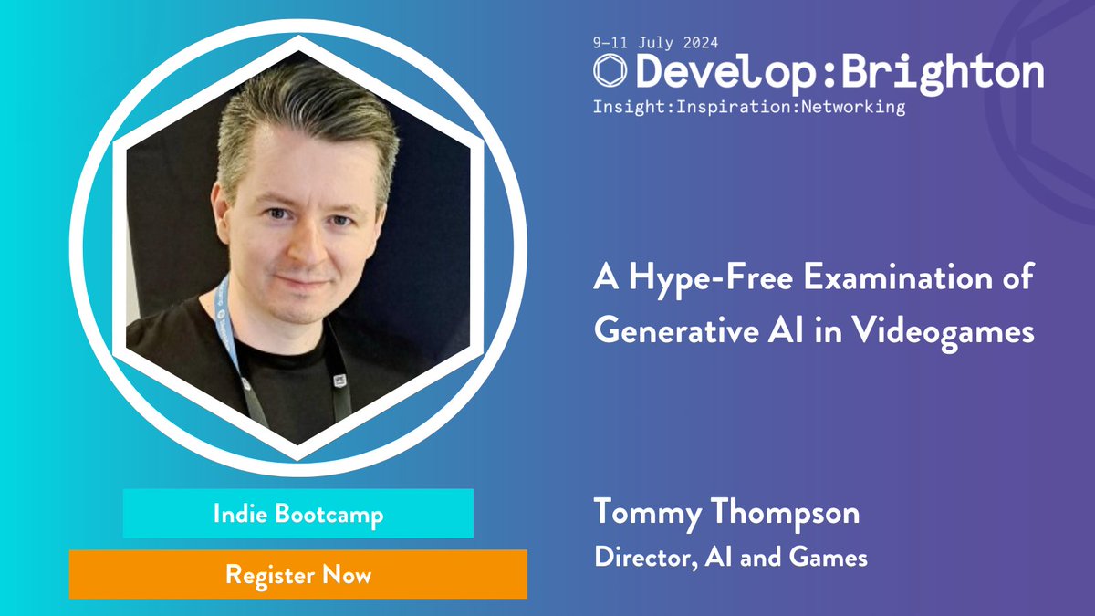 Tommy Thompson, Director of @AIandGames, will be joining us with an Indie Showcase session at Develop:Brighton 2024. Indie developers won't want to miss his insights on the impacts and usage of generative AI in games. #DevelopConf