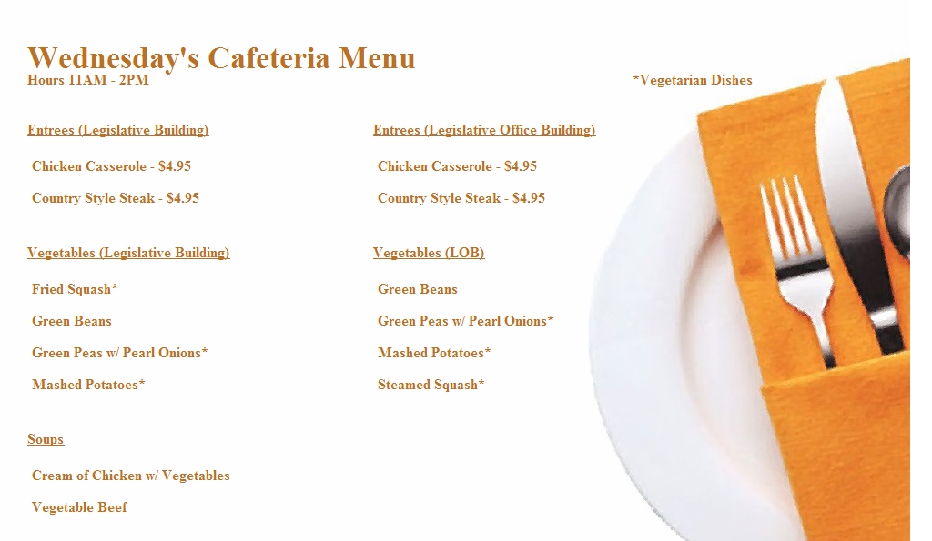 Cafeteria Menu for Wednesday, May 01