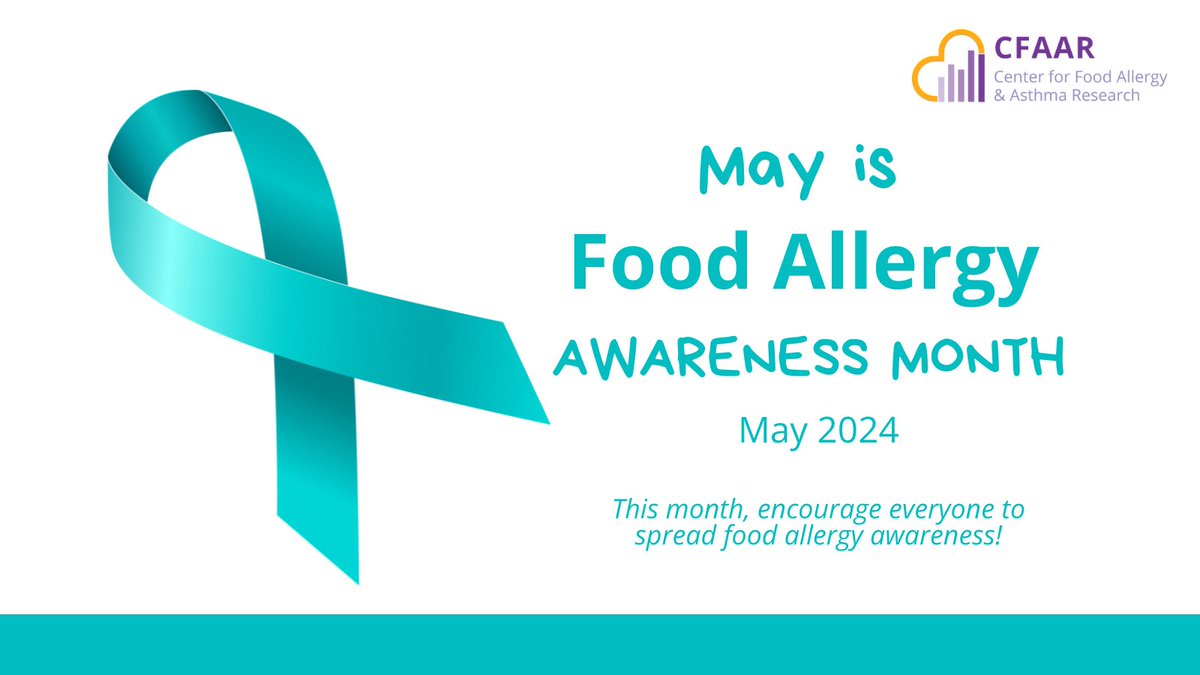 May is #foodallergyawarenessmonth! 🩵💜 This month, encourage everyone to spread food allergy awareness! Visit our website to access our educational resources and our food allergy awareness tip sheet! bit.ly/3oZKiKA #cfaartogether