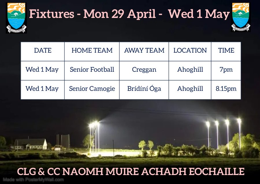 *Fixtures Update* Throw-in for the Senior camogie match this evening is now 8.15pm. Good luck to both teams and management. All support welcome.  Volunteers for carparking to be at the pitch from 6pm. ❤️🖤