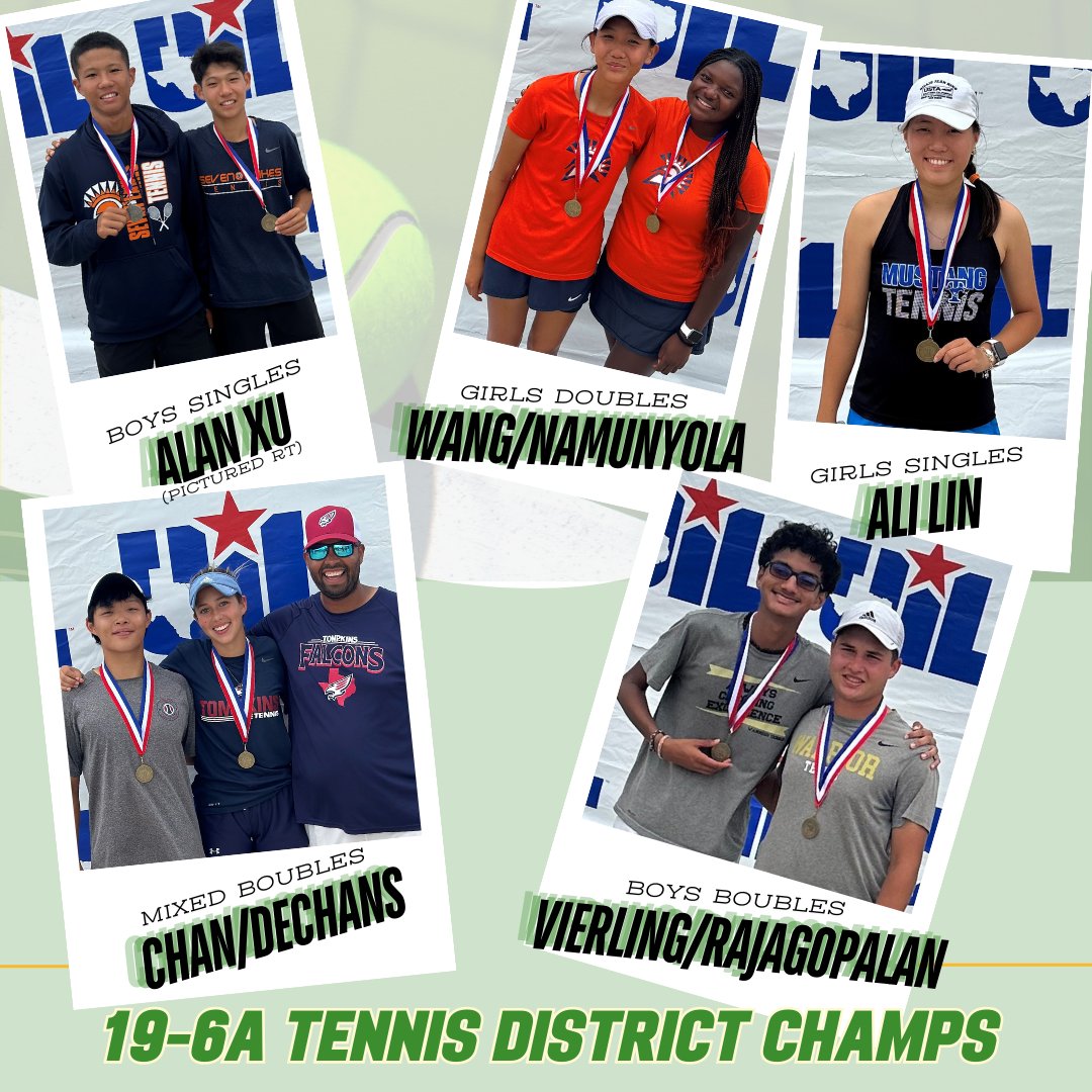 Congratulations to our 19-6A Tennis Champions! These athletes came out on top of a highly competitive tournament. Good luck to all athletes advancing the the Region III tournament!