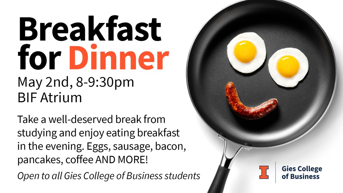Our favorite Reading Day tradition is back🍳 Take a break from studying, and join us tomorrow from 8-9:30pm for Breakfast for Dinner in the Lincoln International Atrium.